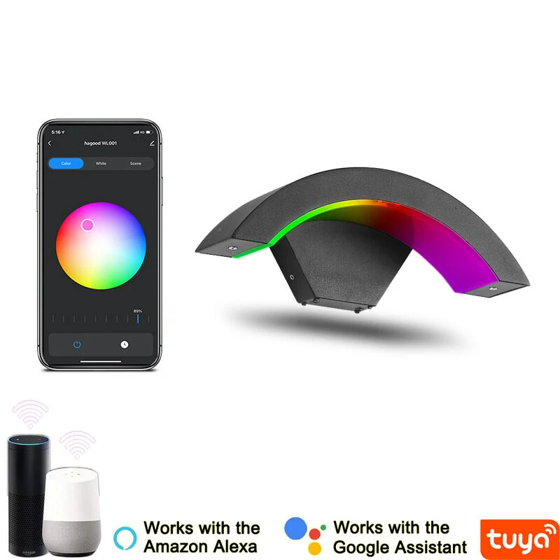 (image for) 9W Arc Shape Tuya WiFi Wall Light RGBW Color Change and Dimming Works with Smart Life APP Google Home and Alexa Voice Control